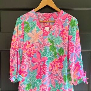 NWT Lilly Pulitzer Floral Pamala Top- Pink, Aqua & Orange Small